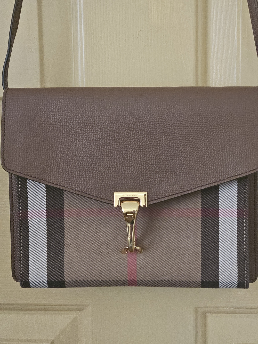 Burberry Brown Check Leather Crossbody Bag
